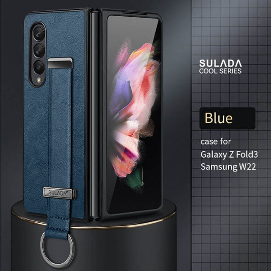For Samsung Galaxy Z Fold3 5G SULADA Cool Series PC + Leather Texture Skin Feel Shockproof Phone Case(Blue)