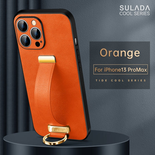 Pour iPhone 13 Pro Max Étui de téléphone antichoc en PC et cuir SULADA Cool Series (orange)