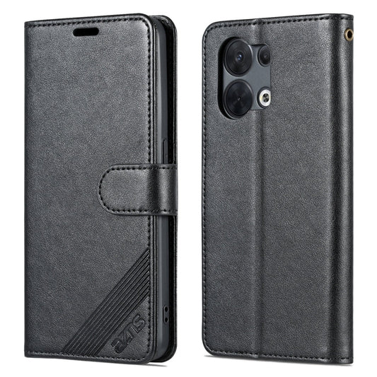 For OPPO Reno8/Reno8 Pro AZNS Sheepskin Texture Flip Leather Phone Case(Black)
