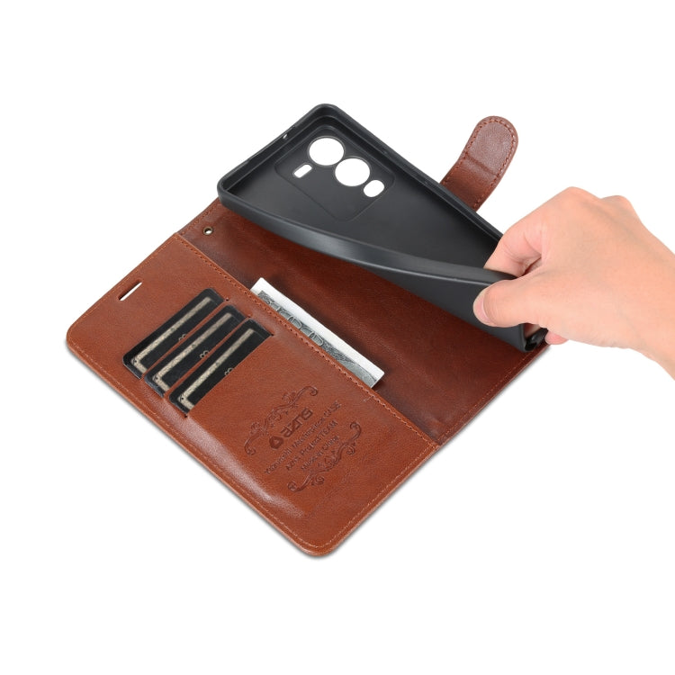 Pour étui de téléphone en cuir rabattable à texture peau de mouton AZNS pour vivo S15 (marron)