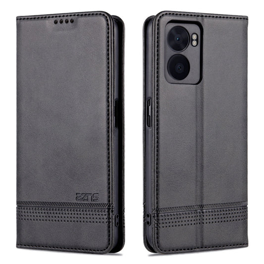For OPPO A57 5G/Realme Q5i/Realme V23 AZNS Magnetic Calf Texture Flip Leather Phone Case(Black)