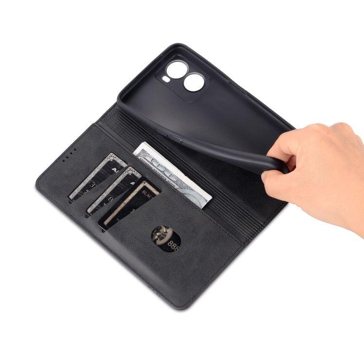 For OPPO A57 5G/Realme Q5i/Realme V23 AZNS Magnetic Calf Texture Flip Leather Phone Case(Black)