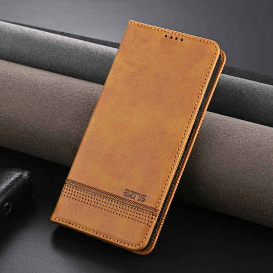 For vivo Y100i 5G AZNS Magnetic Calf Texture Leather Phone Case(Light Brown)