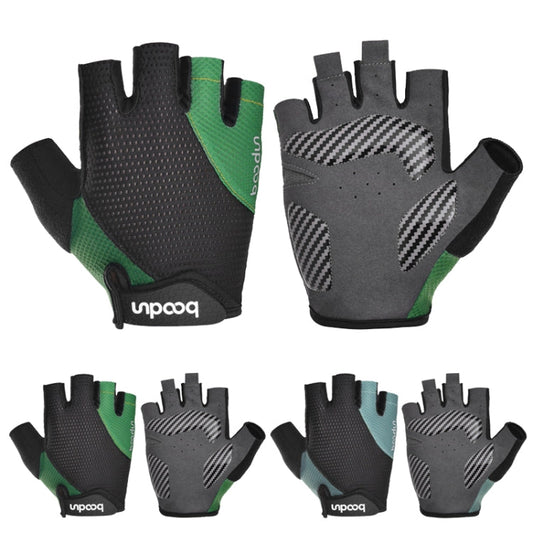 Gants de vélo BOODUN 1408 avec absorption des chocs en silicone 4D, coupe-doigts, respirants, pour l'extérieur, taille L (noir et vert)