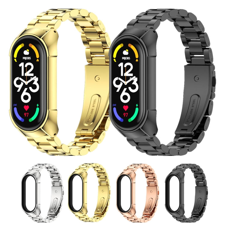 For Xiaomi Mi Band 7 / 7 NFC MIJOBS Stainless Steel Watch Band, Style:TF2 Tri-Bead(Gold)