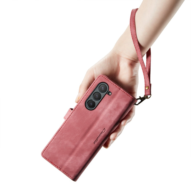 Pour Samsung Galaxy Z Fold6 5G Étui Caseme C30 Multifonctionnel avec Fentes pour Cartes et Fermeture Éclair, Étui en Cuir pour Téléphone (Rouge)