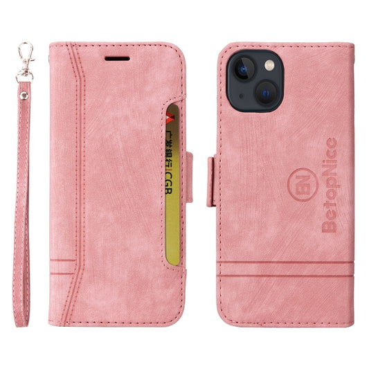 Pour iPhone 14 Étui de téléphone en cuir avec boucle double face BETOPNICE (Rose)