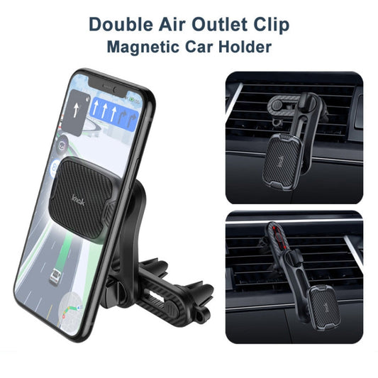 Support de voiture magnétique double puce IMAK C5-F2 pour grille d'aération (noir)