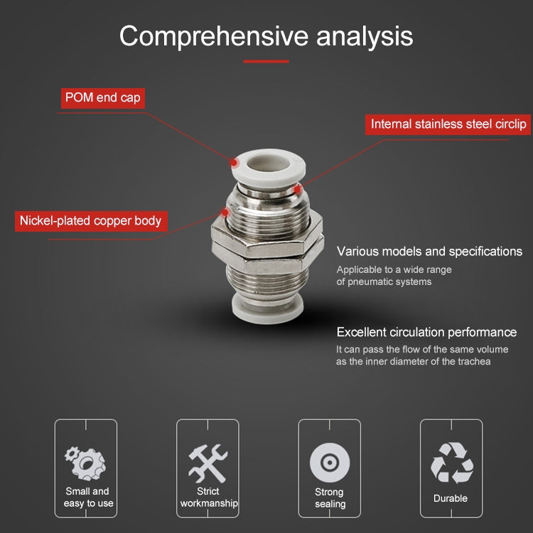 PM-6 LAIZE PM Bulkhead Straight Pneumatic Quick Fitting Connector