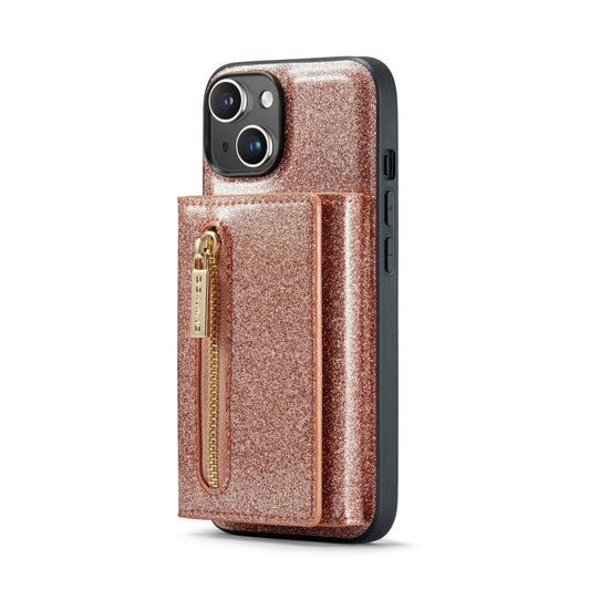 Pour iPhone 14 Plus Étui en cuir DG.MING M3 Series avec porte-cartes à paillettes (Or Rose)
