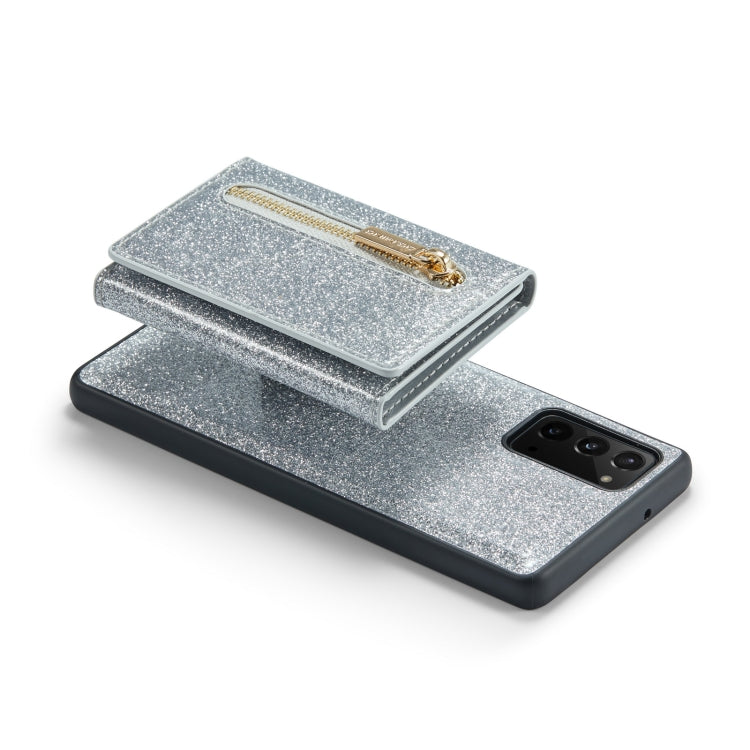 For Samsung Galaxy Note20 DG.MING M3 Series Glitter Powder Card Bag Leather Case(Silver)