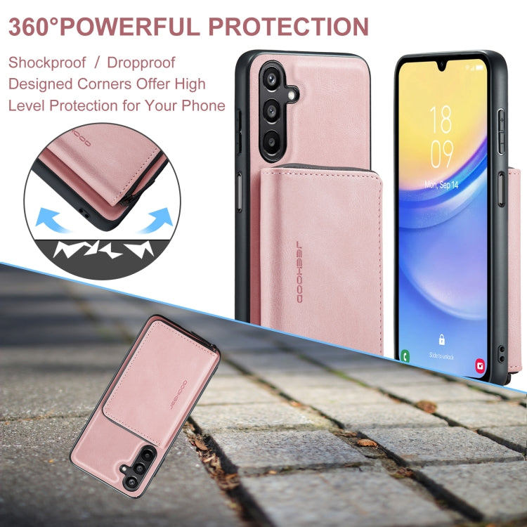 For Samsung Galaxy A15 5G JEEHOOD Magnetic Zipper Horizontal Flip Leather Phone Case(Pink)