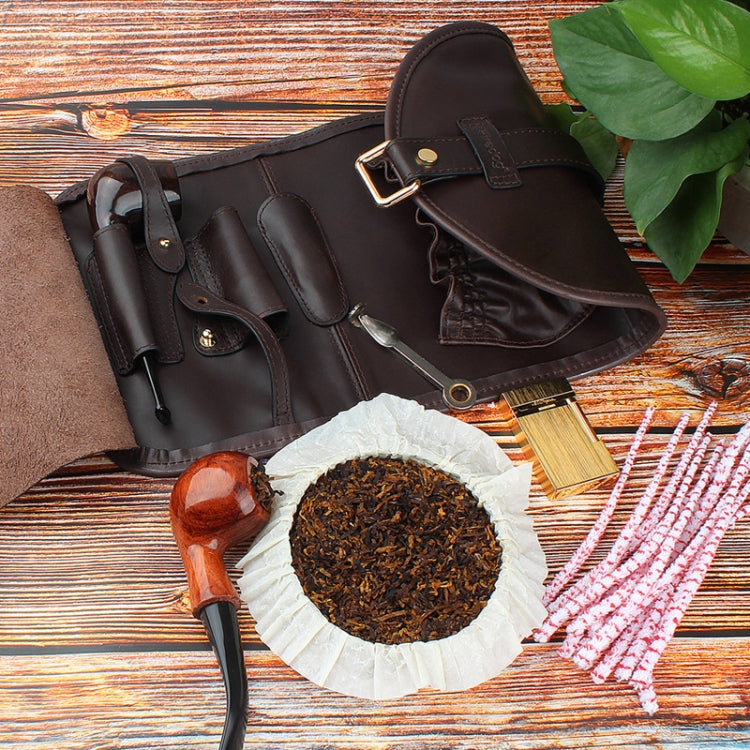 FIREDOG CL08 Sac de rangement en cuir pour pipe à tabac (Noir Marron Corde)