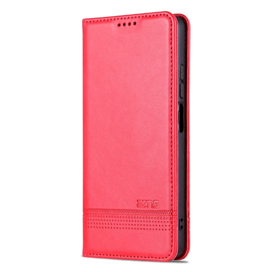 Étui de téléphone en cuir à rabat avec texture magnétique en veau pour Honor Play 50 Plus AZNS (Rouge)