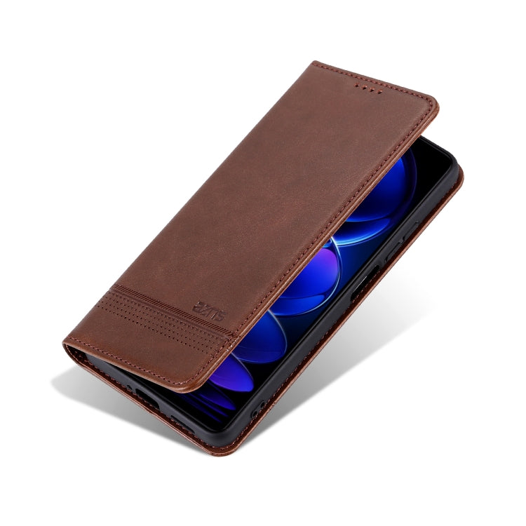 For Honor 200 Lite Global AZNS Magnetic Calf Texture Flip Leather Phone Case(Dark Brown)