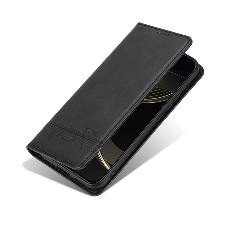 Pour Honor 400 Global 156.5mm AZNS Étui de téléphone en cuir à rabat texturé veau magnétique (noir)