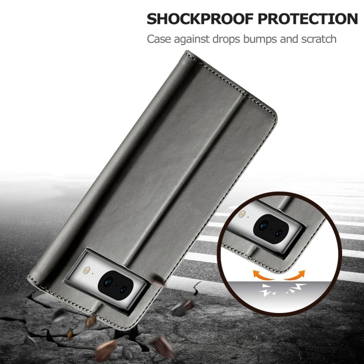 For Google Pixel 8a LC.IMEEKE Calf Texture Flip Leather Phone Case(Grey)