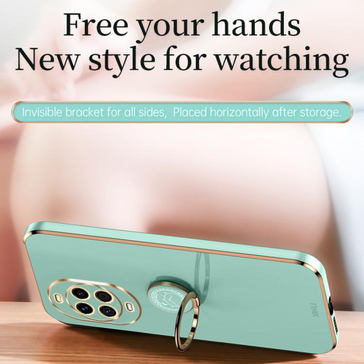 For Huawei Nova 14 XINLI Straight Edge 6D Electroplate TPU Phone Case with Ring Holder(Mint Green)