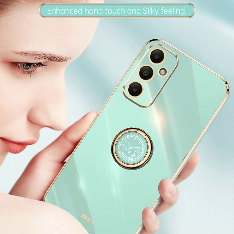 For Samsung Galaxy A05s XINLI Straight Edge 6D Electroplate TPU Phone Case with Ring Holder(Celestial Blue)