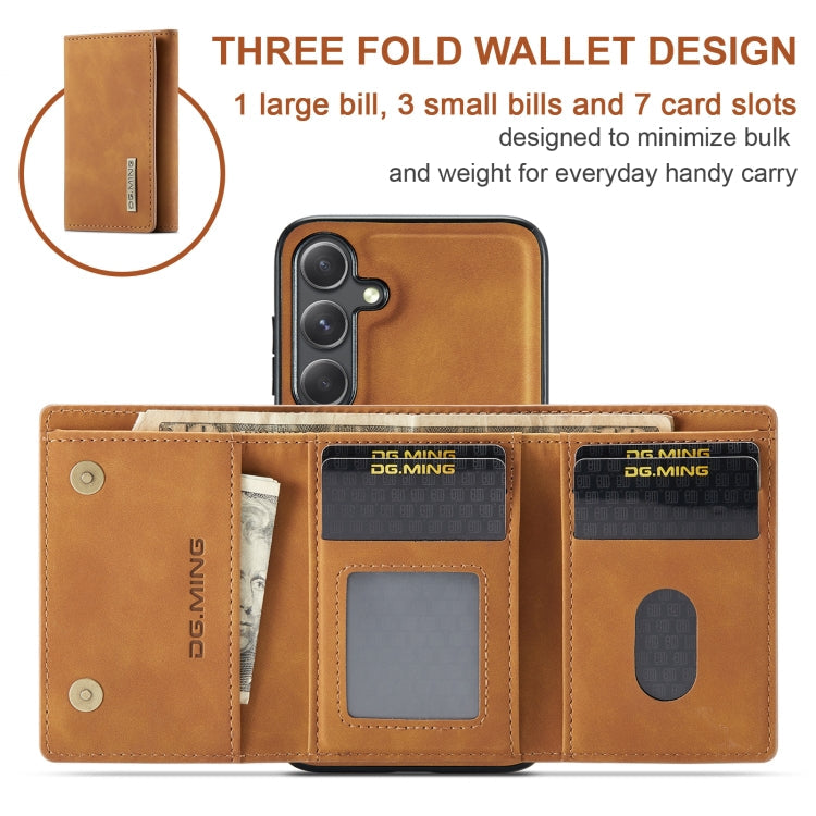 Pour Samsung Galaxy S24+ 5G DG.MING M1 Series Étui Portefeuille 3 Plis Multi-cartes + Coque de Téléphone Magnétique (Marron)