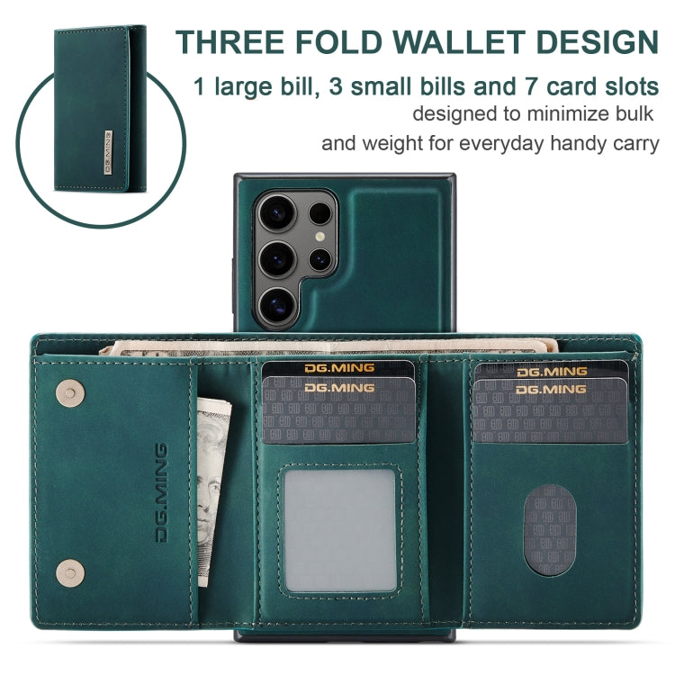 Pour Samsung Galaxy S24 Ultra 5G DG.MING Série M1 Étui portefeuille multi-cartes 3 volets + Coque de téléphone magnétique (Vert)