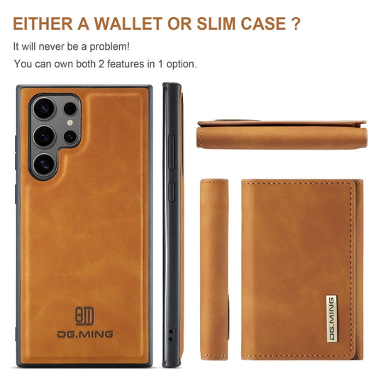 Pour Samsung Galaxy S24 Ultra 5G DG.MING M1 Series Portefeuille Multi-Cartes Pliable en 3 Volets + Étui de Téléphone Magnétique (Marron)