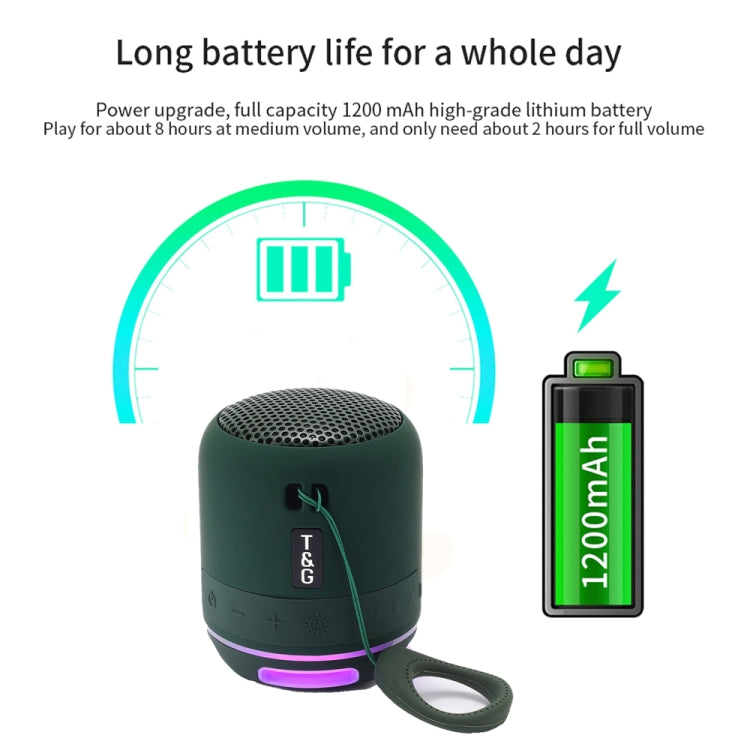 T&G TG294 TWS Enceinte portable sans fil stéréo Mini LED pour l'extérieur (vert foncé)
