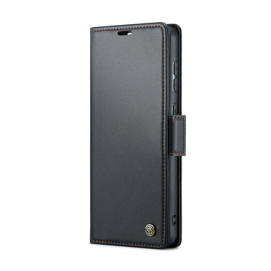 For Samsung Galaxy S21 FE 5G CaseMe 023 Butterfly Buckle Litchi Texture RFID Anti-theft Leather Phone Case(Black)