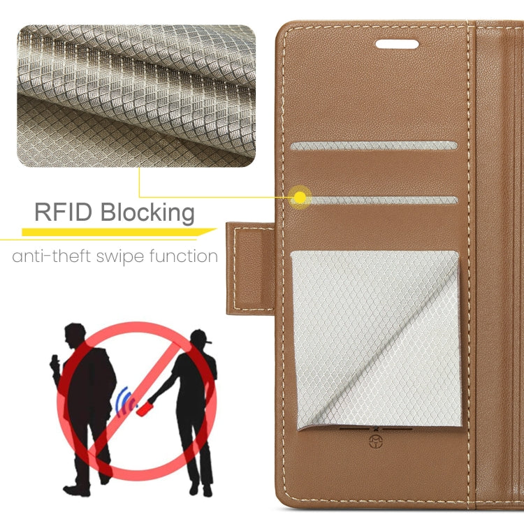 For Samsung Galaxy A05s CaseMe 023 Butterfly Buckle Litchi Texture RFID Anti-theft Leather Phone Case(Brown)