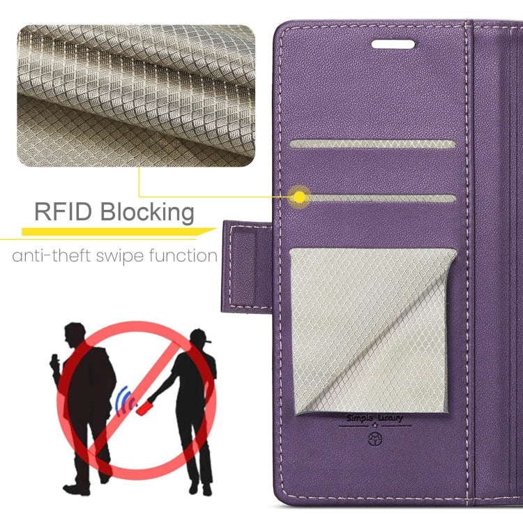 For Samsung Galaxy A35 5G CaseMe 023 Butterfly Buckle Litchi Texture RFID Anti-theft Leather Phone Case(Pearly Purple)