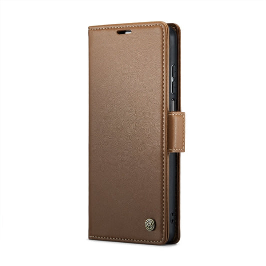 For Xiaomi Redmi Note 9S/Note 9 Pro/Note 9 Pro Max CaseMe 023 Butterfly Buckle Litchi Texture RFID Anti-theft Leather Phone Case(Brown)
