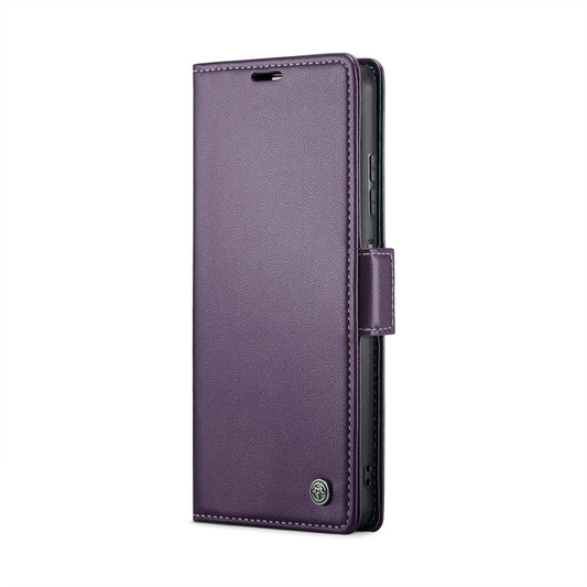Pour Xiaomi Redmi Note 13 5G Étui de téléphone en cuir anti-vol RFID CaseMe 023 avec boucle papillon et texture litchi (Violet Nacré)