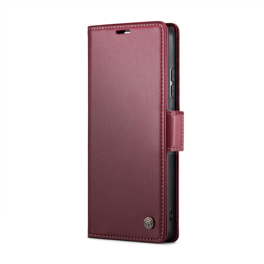 Pour Xiaomi Redmi Note 13 Pro+ 5G Étui Caseme 023 Papillon Boucle Texture Litchi RFID Anti-vol Étui de Téléphone en Cuir (Rouge Vin)