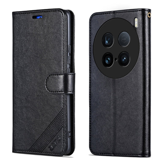 For vivo X100 Ultra AZNS Sheepskin Texture Flip Leather Phone Case(Black)