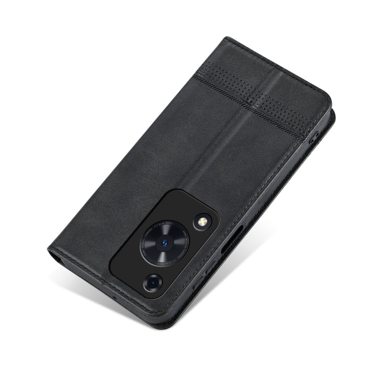 Pour Huawei Enjoy 70, étui de téléphone en cuir à rabat magnétique texturé en veau AZNS (noir)