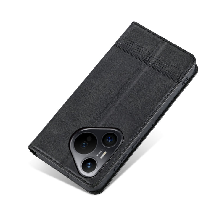 Pour étui de téléphone en cuir rabattable à texture veau magnétique AZNS pour Huawei Pura 70 (noir)