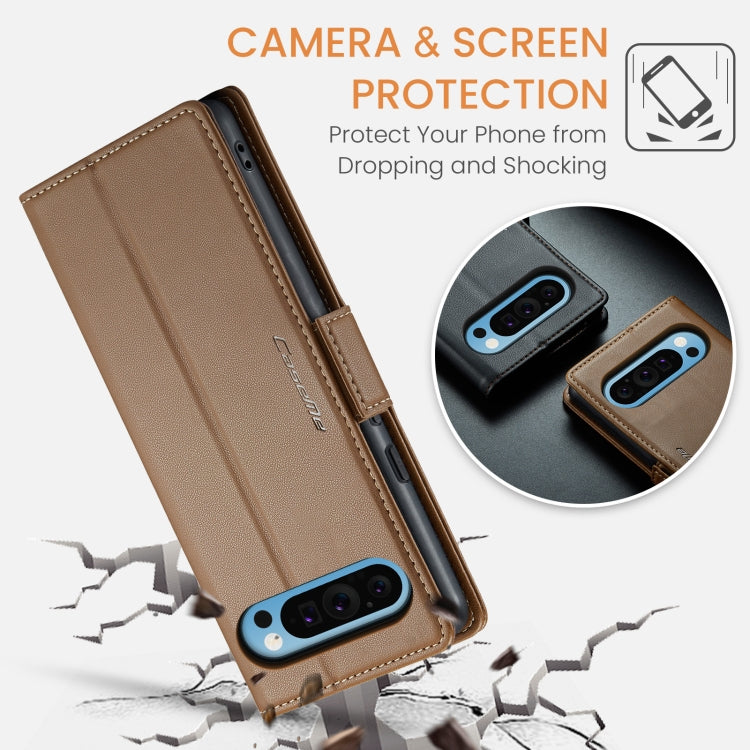 For Google Pixel 10 Pro XL / 9 Pro XL CaseMe 023 Butterfly Buckle Litchi Texture RFID Anti-theft Leather Phone Case(Brown)
