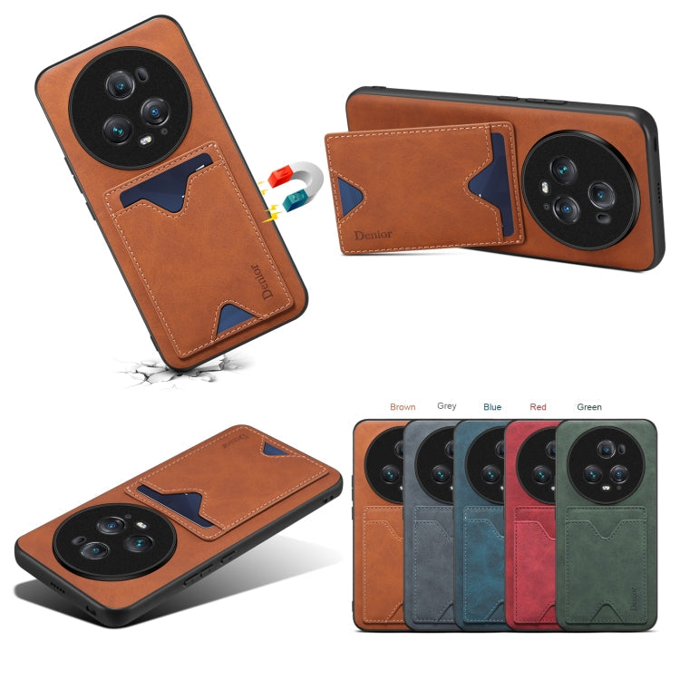 Pour Honor Magic5 Ultimate Denior Étui de téléphone avec fente pour cartes en cuir PU (Gris)