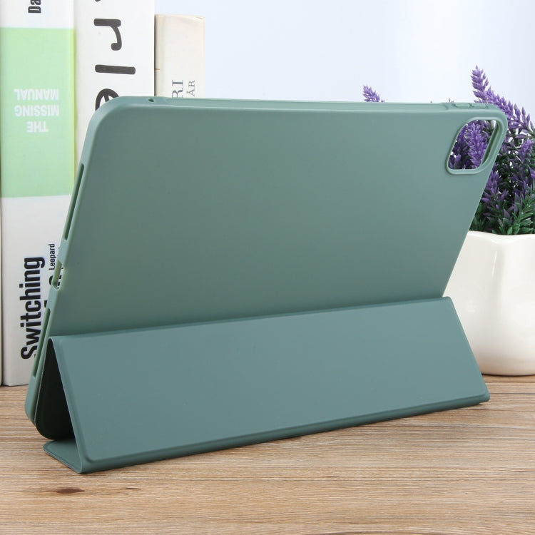 For iPad Air 11 2026 / 2025 / 2024 GEBEI 3-folding Holder Shockproof Flip Leather Tablet Case(Dark Green)