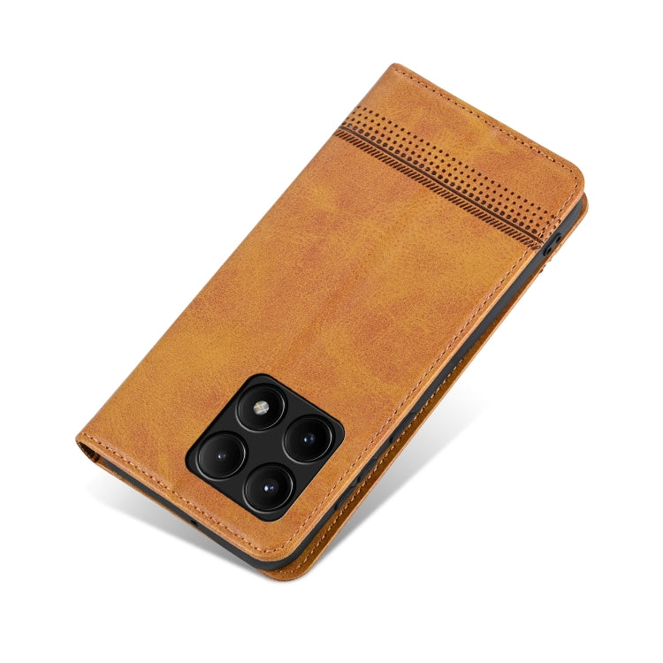 For Xiaomi Redmi K70E AZNS Magnetic Calf Texture Flip Leather Phone Case(Light Brown)