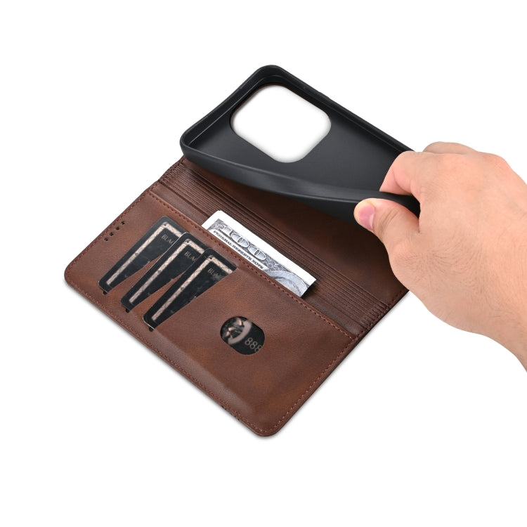 For Xiaomi Redmi Note 13 Pro 4G AZNS Magnetic Calf Texture Flip Leather Phone Case(Dark Brown)