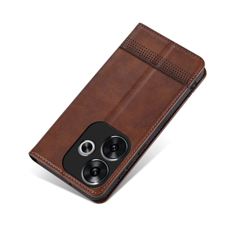 For Xiaomi Redmi Turbo 3 AZNS Magnetic Calf Texture Flip Leather Phone Case(Dark Brown)