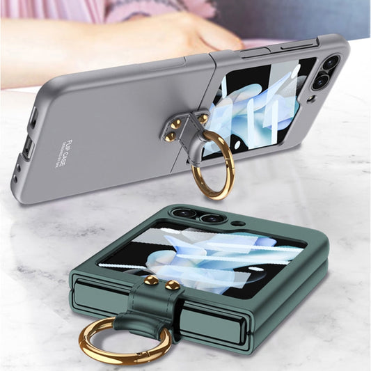 For Samsung Galaxy Z Flip5 GKK Ultra-thin PC Full Coverage Phone Case with Ring Holder / Tempered Film(Purple)