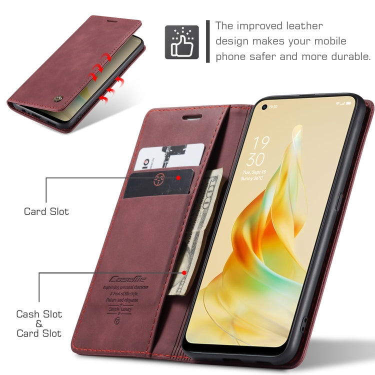 Pour OPPO Reno8 T 4G Étui multifonctionnel en cuir à rabat horizontal CaseMe 013 (rouge vin)