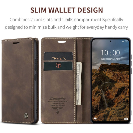 Pour Xiaomi Redmi Note 13 Pro 4G CaseMe 013 Étui de Téléphone en Cuir à Rabat Horizontal Multifonctionnel (Café)