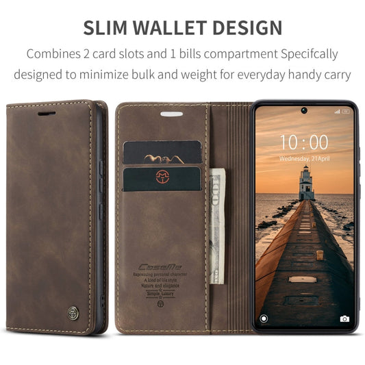 Pour Xiaomi Redmi Note 13 Pro 5G Étui de téléphone en cuir à rabat horizontal multifonctionnel CaseMe 013 (Café)