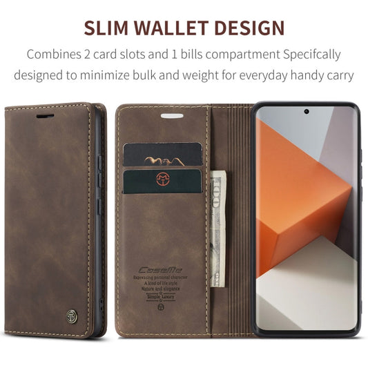 Pour Xiaomi Redmi Note 13 Pro+ Étui de téléphone en cuir à rabat horizontal multifonctionnel CaseMe 013 (Café)
