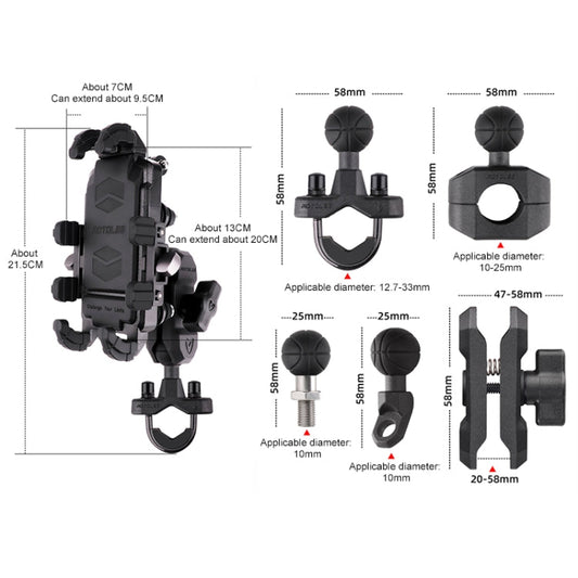 MOTOSLG Crab Motorcycle Phone Clamp Bracket U-Type Headbar Mount with Anti-theft Lock(Black)