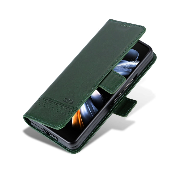 For Samsung Galaxy Z Fold6 5G AZNS Magnetic Calf Texture Flip Leather Phone Case(Dark Green)