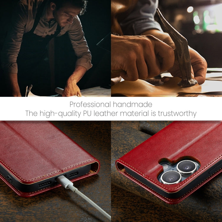 Pour iPhone 16 Coque de téléphone en similicuir véritable texturé Fierre Shann (rouge)